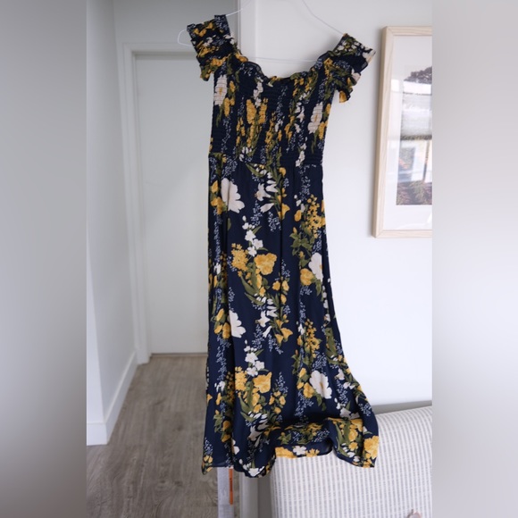 Reformation Murphy Navy Blue Yellow Floral Midi Dress - size 2 - Picture 1 of 5
